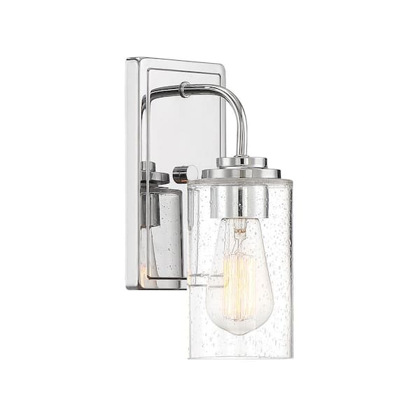 Designers Fountain Logan 4.5 in. 1-Light Chrome Modern Transitional Wall Sconce with Clear Seedy Glass Shade