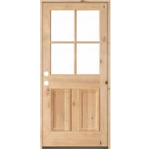 32 in. x 80 in. Knotty Alder Right-Hand/Inswing 4-Lite Clear Glass Clear Stain Wood Prehung Front Door