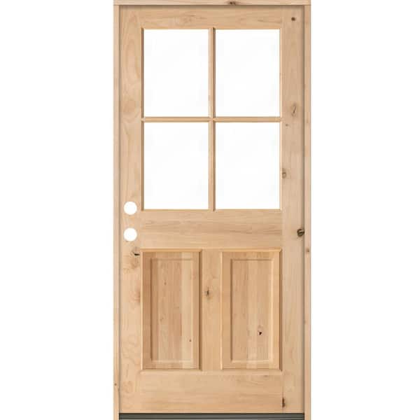 Krosswood Doors 32 in. x 80 in. Knotty Alder Right-Hand/Inswing 4-Lite Clear Glass Clear Stain Wood Prehung Front Door