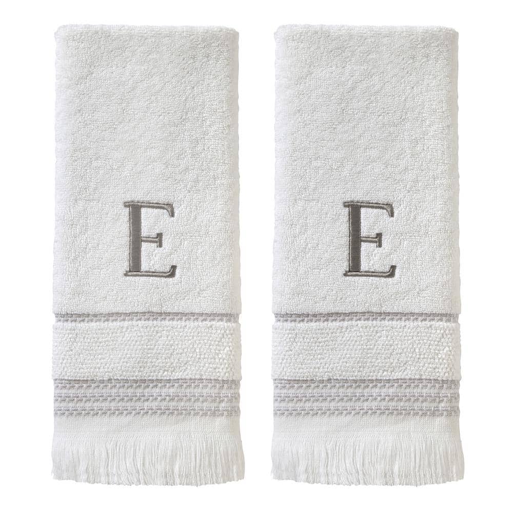 SKL Home Casual Monogram Letter E Hand Towel 2 piece set, white