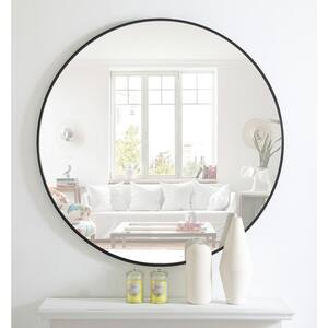 Large Round Black Modern Mirror (42 in. H x 42 in. W)