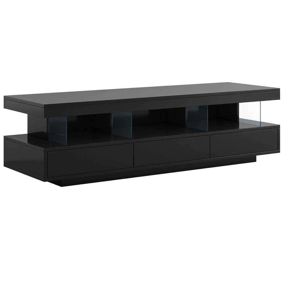 Polibi Black TV Stand Fits TV's up to 70 in. with Shelves and Storage