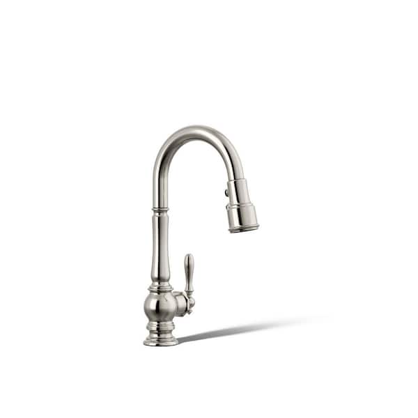 Artifacts Single-Handle Pull-Down Sprayer Kitchen Faucet in Vibrant Polished Nickel