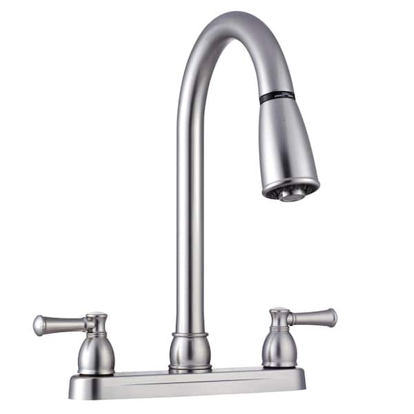 Dura Faucet RV 2-Handle Pull-Down Sprayer Kitchen Faucet with Multiple Spray Functions in Brushed Satin Nickel
