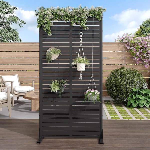 72 in. x 35 in. Outdoor Metal Privacy Screen Garden Fence in Black
