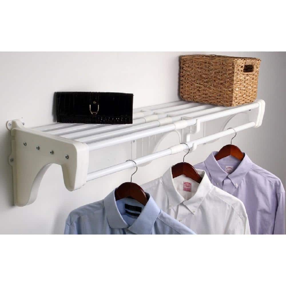 Expandable Closet Shelf & Rod 64 in. W - 118 in. W, White,Mounts to 2 Side  Walls (NO End Brackets), Wire, Closet System