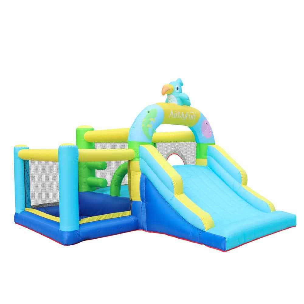 5-In-1 Inflatable Bounce House with Obstacle Passing, Basketball Hoop, and 