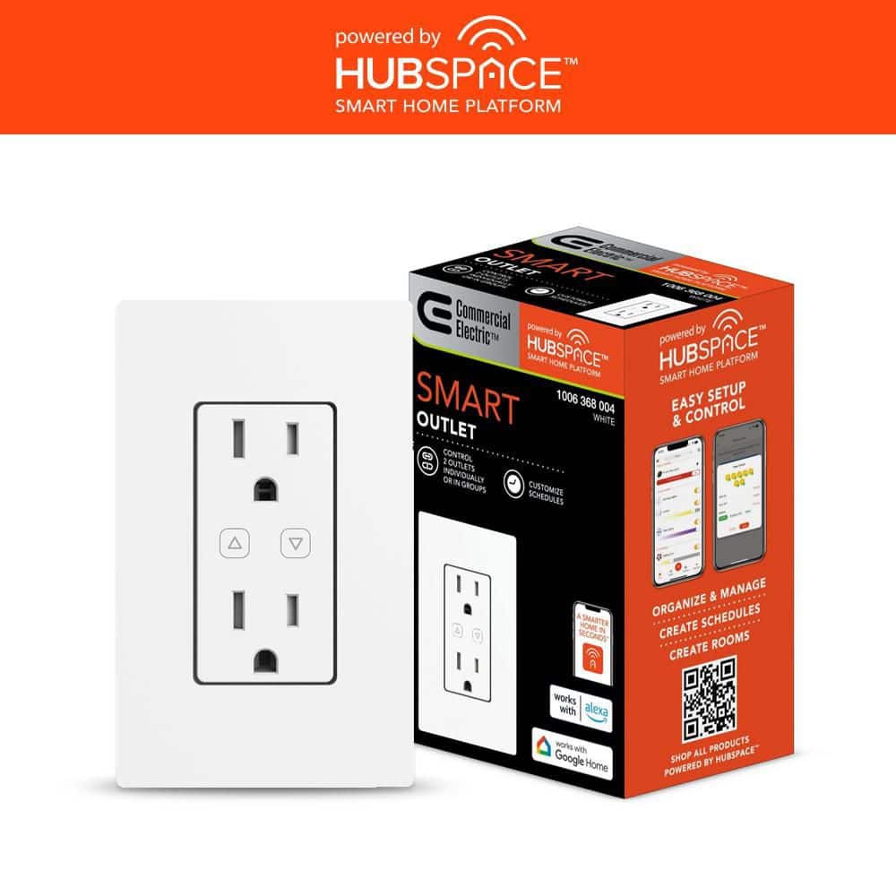 Smart 15 Amp 120-Volt Tamper Resistant White Duplex Outlet Powered by Hubsp