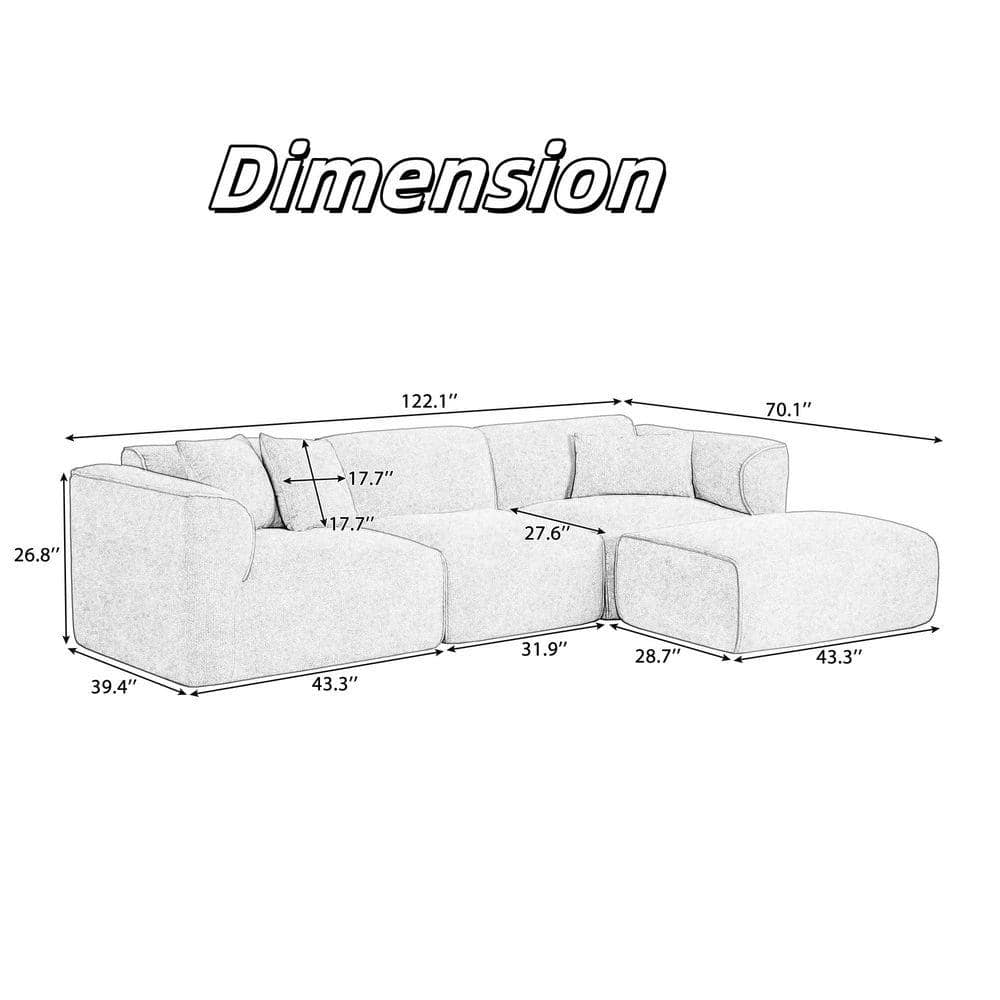 Dimension diagram for the sectional sofa.