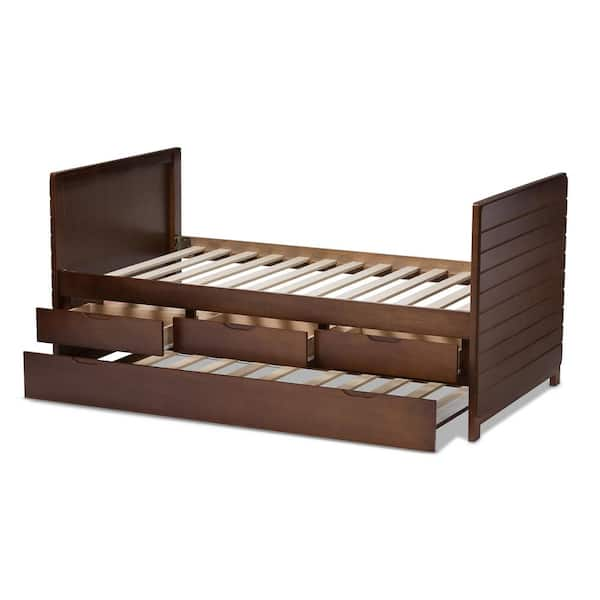 Baxton Studio Linna Walnut Brown Twin Daybed with Trundle 146 8202