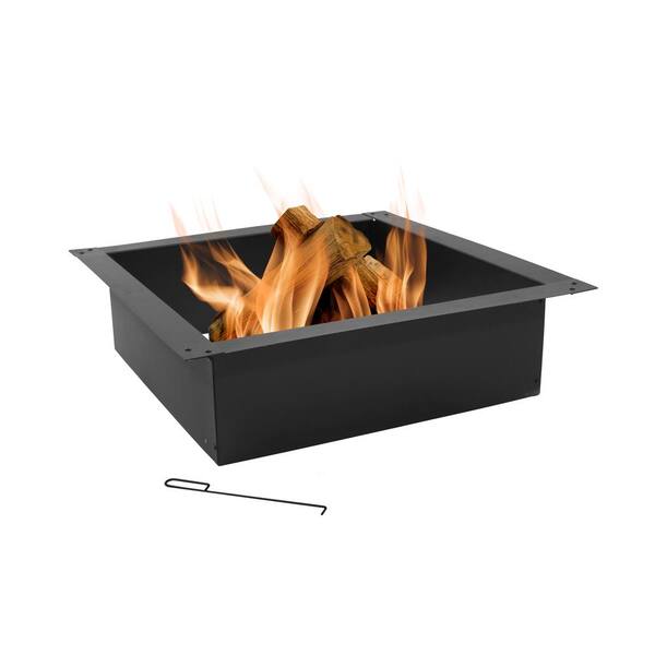 Square Steel Wood Burning Fire Pit Rim, 30 Inch Fire Pit Bowl Insert