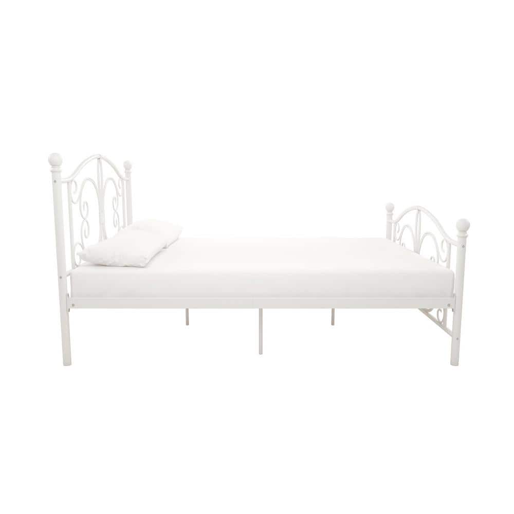 White Metal Full Bed with Scrollwork Headboard