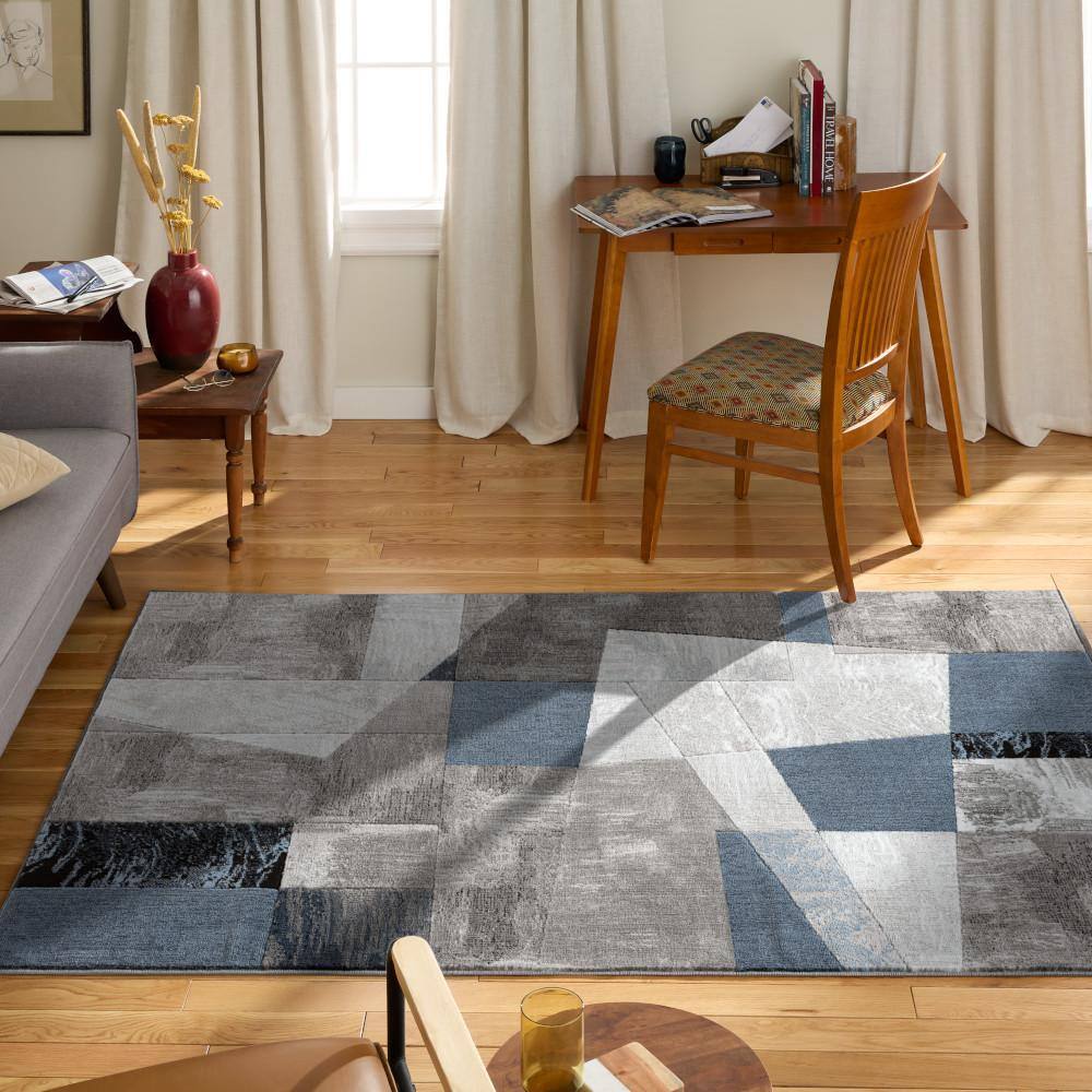 Modern Tranquility Gray-Blue Geometric Tufted Area Rug, 5'3"x7'2"