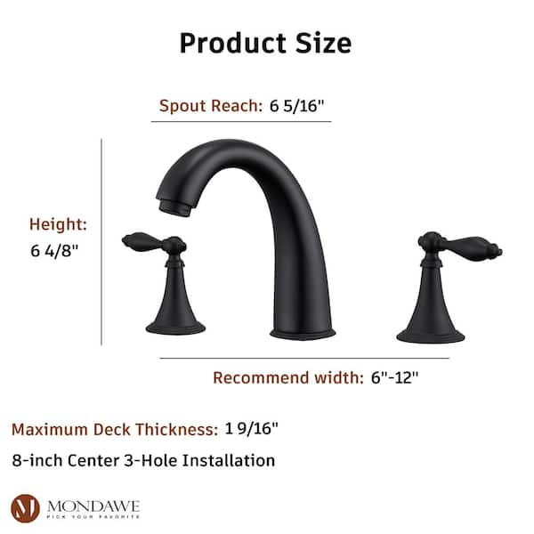 Mondawe 8 in. Widespread Double Handle Low Arc Bathroom Faucet with Drain  Kit Included in Matte Black DM-LT23-B - The Home Depot