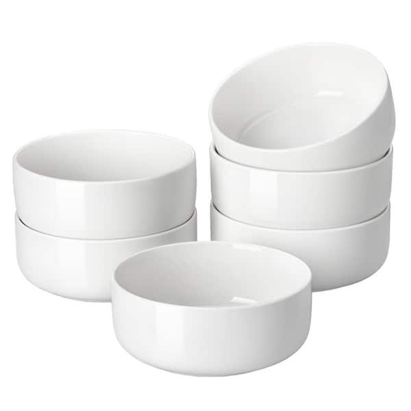 24 fl. oz. White Ceramic Cereal Bowls, Porcelain Soup Oatmeal Bowls Set, Dishwasher Microwave Oven Safe Set of 6