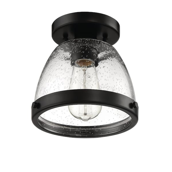 CRAFTMADE Lodie 7.5 in. 1 Light Flat Black Finish Transitional Flush Mount with Clear Seeded Glass and No Bulbs Included