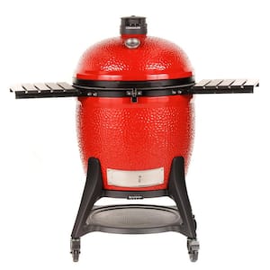 Big Joe III 24 in. Charcoal Grill in Red with Cart, Side Shelves, Grate Gripper, and Ash Tool