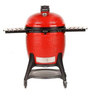 Big Joe III 24 in. Charcoal Grill in Red with Cart, Side Shelves, Grate Gripper, and Ash Tool
