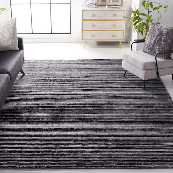 Elements 8 ft. x 10 ft. Black/Gray Striped High-Low Area Rug