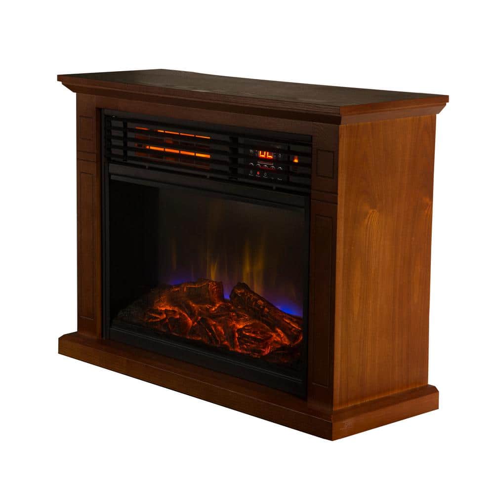Vintage Oak Electric Mobile Fireplace with Tri-Color Flame