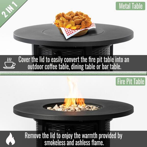 Black 32 in. Round Steel Fire Pit Table 40000BTU Propane Fire Pit