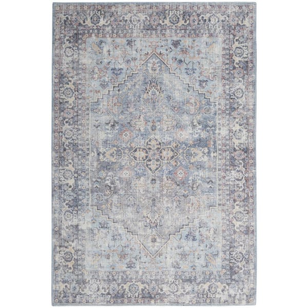 HomeRoots Light Grey and Blue 4 ft. x 6 ft. Oriental Power Loom ...