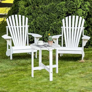 White Round Wood 18 in. Patio Side End Outdoor Coffee Table Wooden Slat Garden Deck