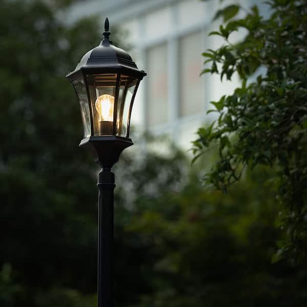2X Post Pole Light Outdoor Garden Patio Driveway Yard Lantern Lamp Fixture Black 