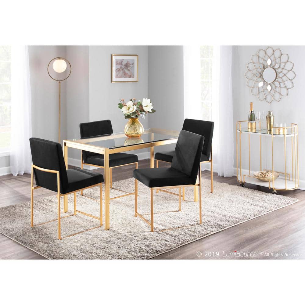 Fuji Black Velvet Upholstered High Back Side Chair with Gold Metal Frame