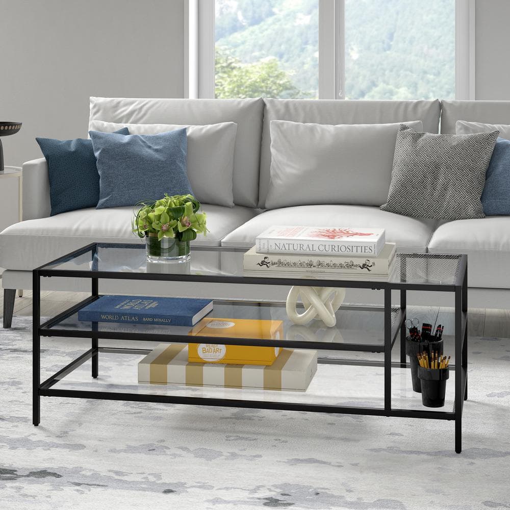 Blackened Bronze Rectangular Glass Cocktail Table