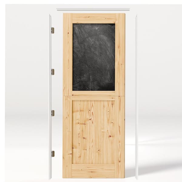 32 in. x 80 in. Universal Half-Blackboard Pine Wood Dutch Door, Single Pre-Hung Interior Door with Split Jamb, Hinge