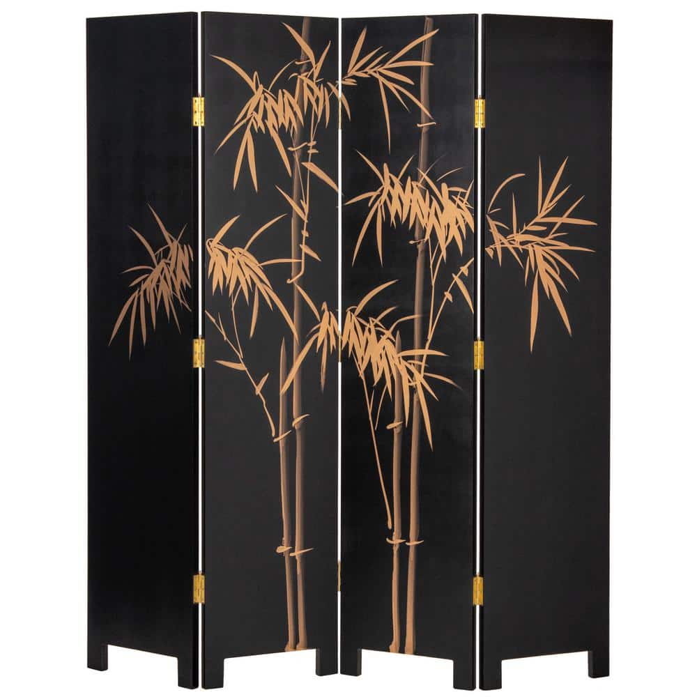 6 Ft. Tall Gold Lacquer Room Divider with Hand-Painted Cranes