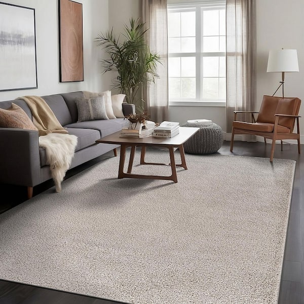 Beverly Rug Silky Gray 6 ft. x 9 ft. Solid Plus Thick Pile Non