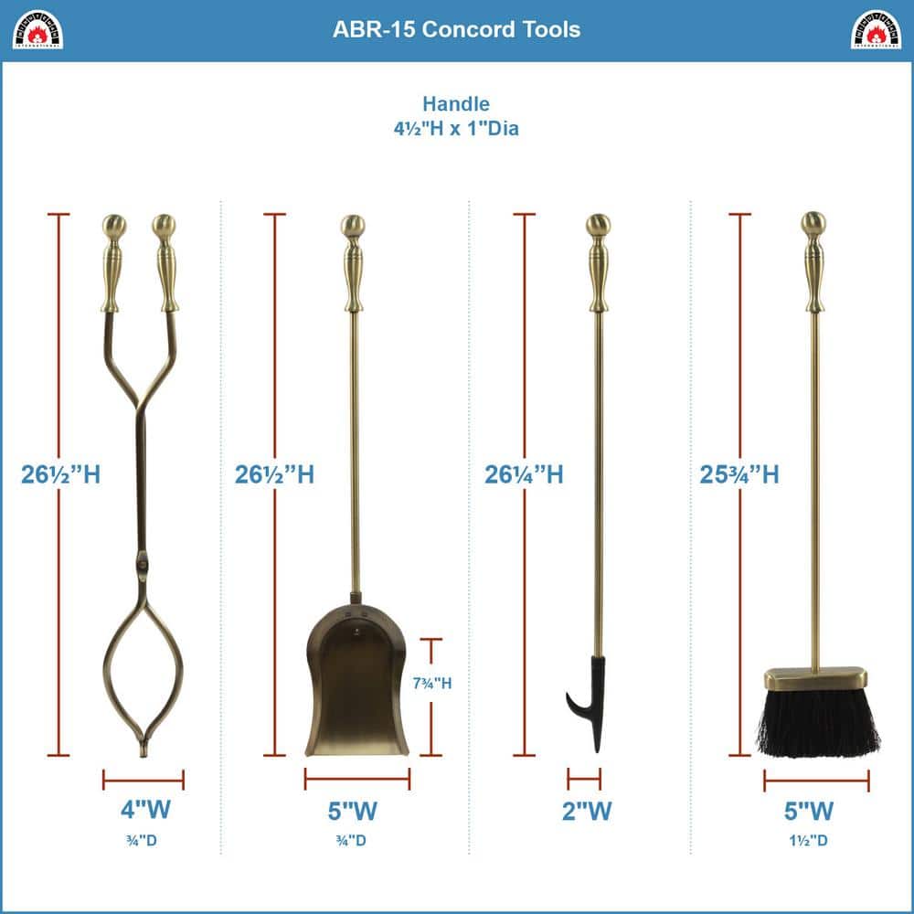 Antique Brass 5-Piece Concord Fireplace Tool Set