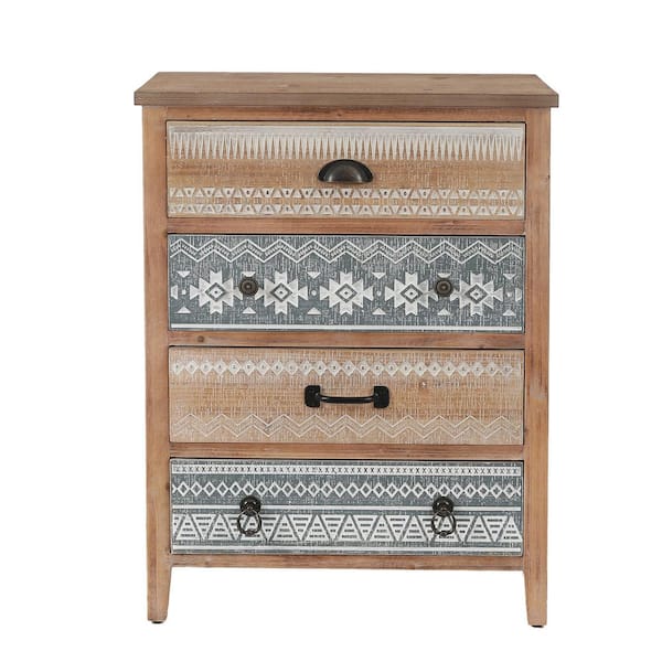LuxenHome 31 in. H Natural Wood Accent Chest