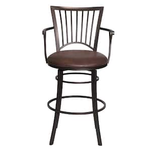 Bayview 30 in. Gunmetal Steel Full Back Barstool with Swivel Base and Coach Brown Microfiber Seat Cushion