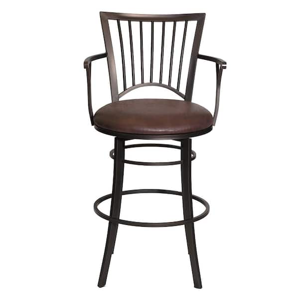 Steve Silver Bayview 30 in. Gunmetal Steel Full Back Barstool with Swivel Base and Coach Brown Microfiber Seat Cushion
