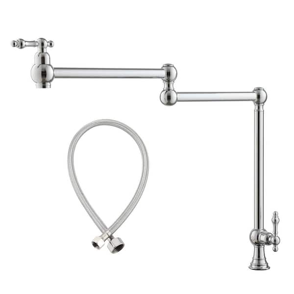 Single Hole Two Handles High Arc Pot Filler Deck Mount Kitchen Pot Filler Faucet with Accessories in Chrome