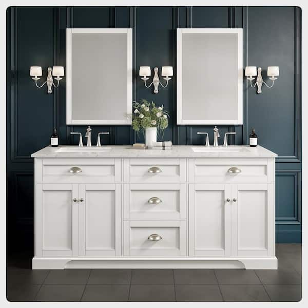 Eviva Epic 72 in. W x 22 in. D x 34 in. H Double Bathroom Vanity in White with White Quartz Top with White Sinks