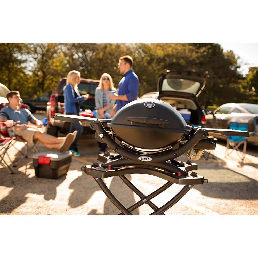 Weber Q 1200 Black Portable Propane Gas Grill with Side Burner