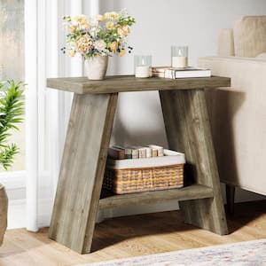 Kerlin 24 in. Gray Rectangle Solid Wood End Table with 2-Tier Storage, Narrow Side Table Nightstand for Small Places