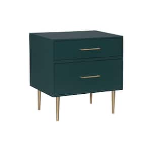 Sharie 2-Drawer Glam Dark Green Nightstand 25.75 in. H x 25.25 in. W x 18 in. D