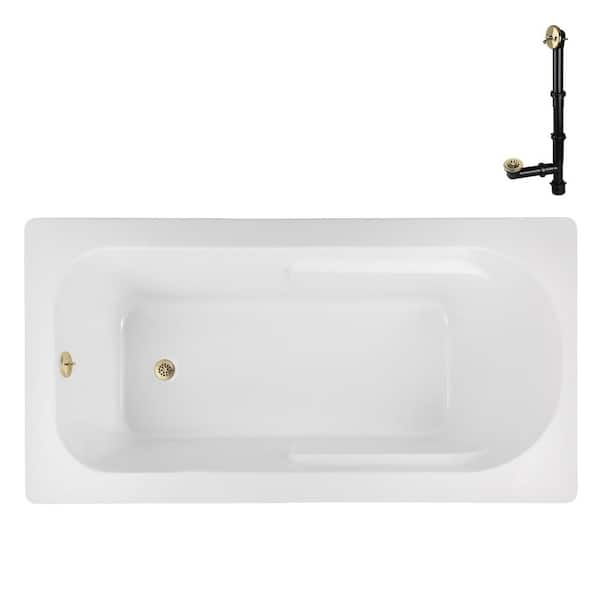 Streamline N-4320-745-PBR 72 in. x 36 in. Rectangular Acrylic Soaking Drop-In Bathtub, with Reversible Drain in Polished Brass