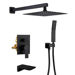Single Handle 1-Spray Wall Mount Tub and Shower Faucet 1.8 GPM Waterfall Shower System in. Matte Black Valve Included