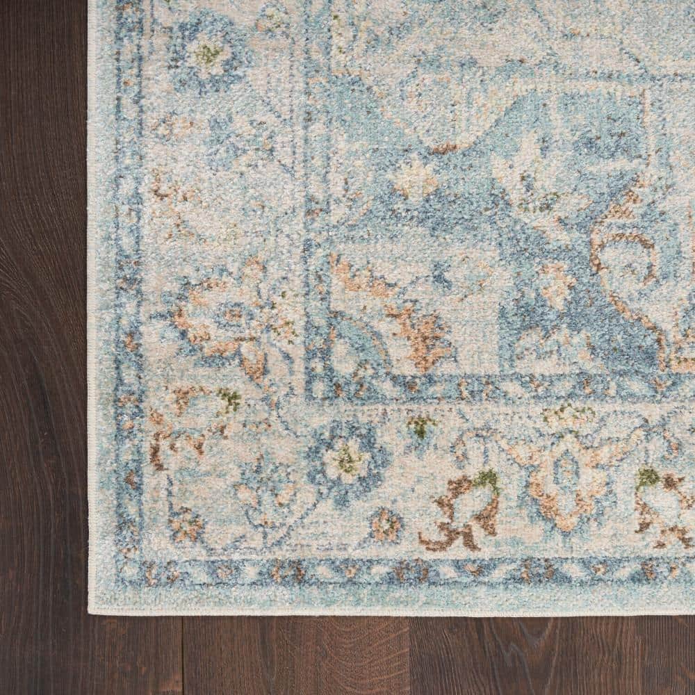 Light Blue Medallion Flatweave Washable Synthetic Area Rug