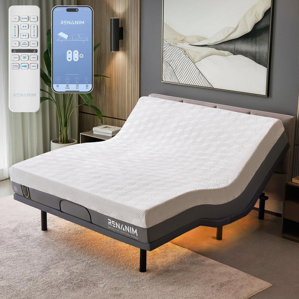 "Gray King Adjustable Bed Frame + 10"" Cooling Gel Memory Foam Mattress-Massage, USB, Under Bed Light, APP, Remote" price history on PriceWatchPro