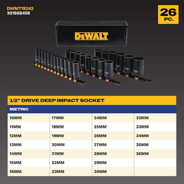 1/2 in. Drive Metric Deep Impact Socket Set (26-Piece)
