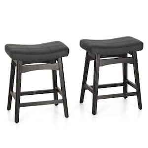 24 in. Black Saddle Design PU Leather Bar Stool with Wood Legs, set of 2