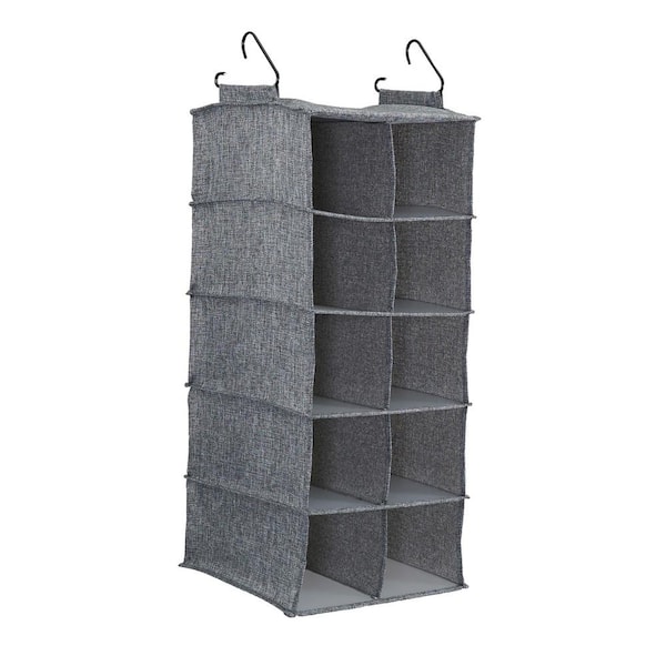 HOUSEHOLD ESSENTIALS 27 in. H 10-Pair Graphite Polyester Hanging Shoe Organizer