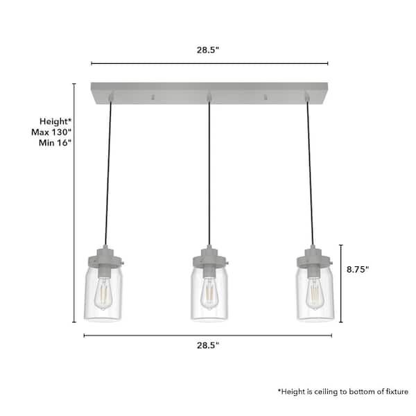 Hunter Devon Park 3-Light Brushed Nickel Farmhouse Clear Glass Linear LED Large Hanging Kitchen Island Light